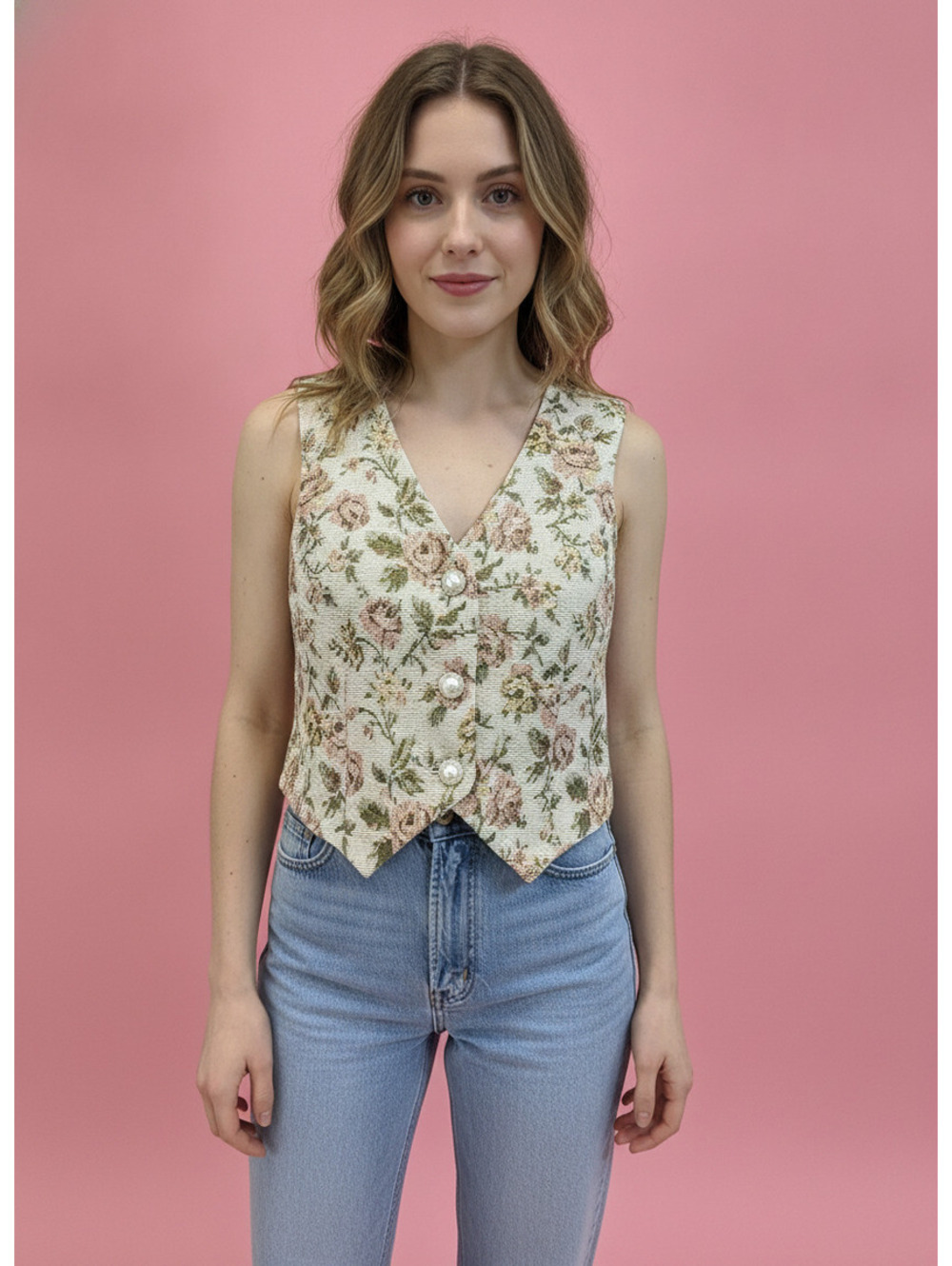 Cider Floral Patterned Women's Vest Size Small